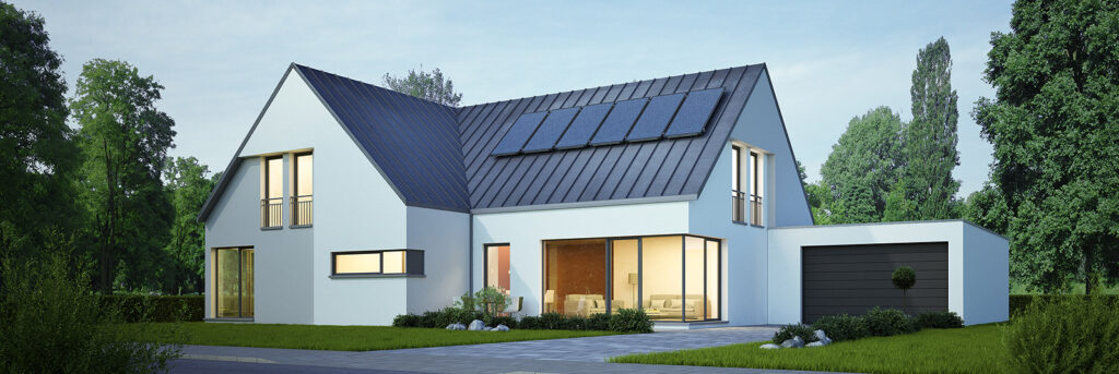 modernes Einfamilienhaus mit Garten Solartherme auf dem Dach